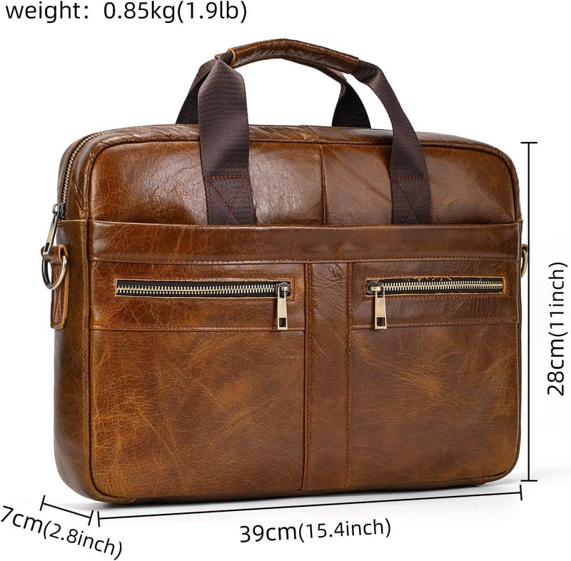 SAIION Genuine Leather Briefcase for Men, Laptop Computer Shoulder Bag With Strap, 15.6 Inch Business Travel Work Handbag - Image 2